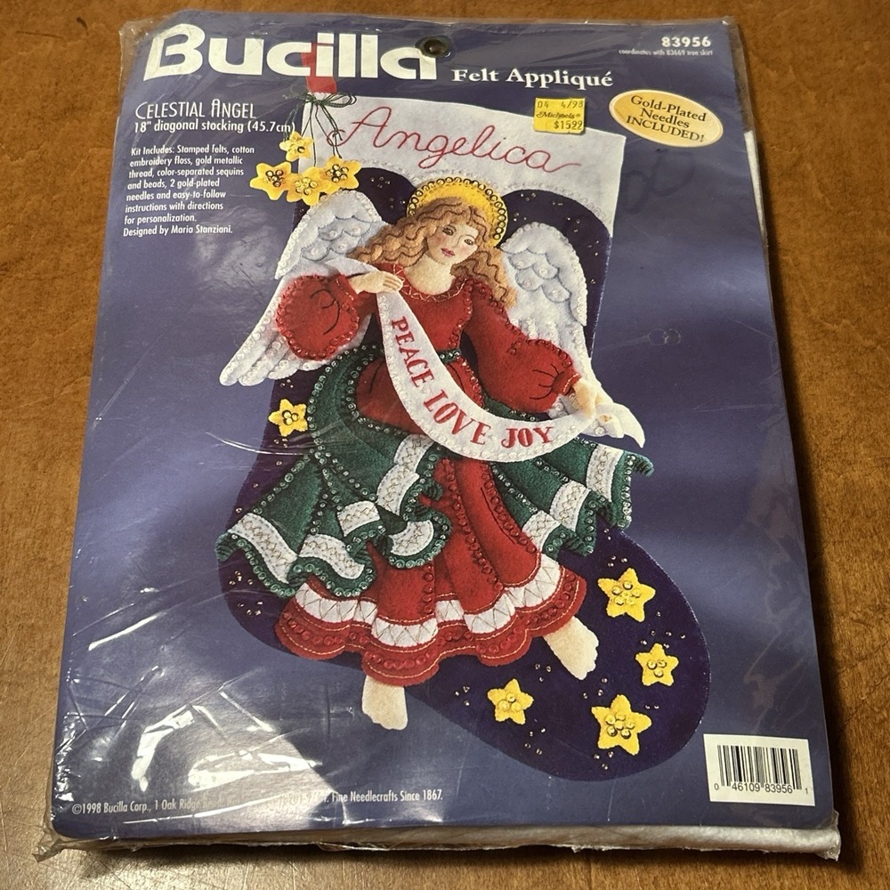VTG Bucilla Celestial Angel Felt Peace Love Joy Christmas Stocking Kit 83956